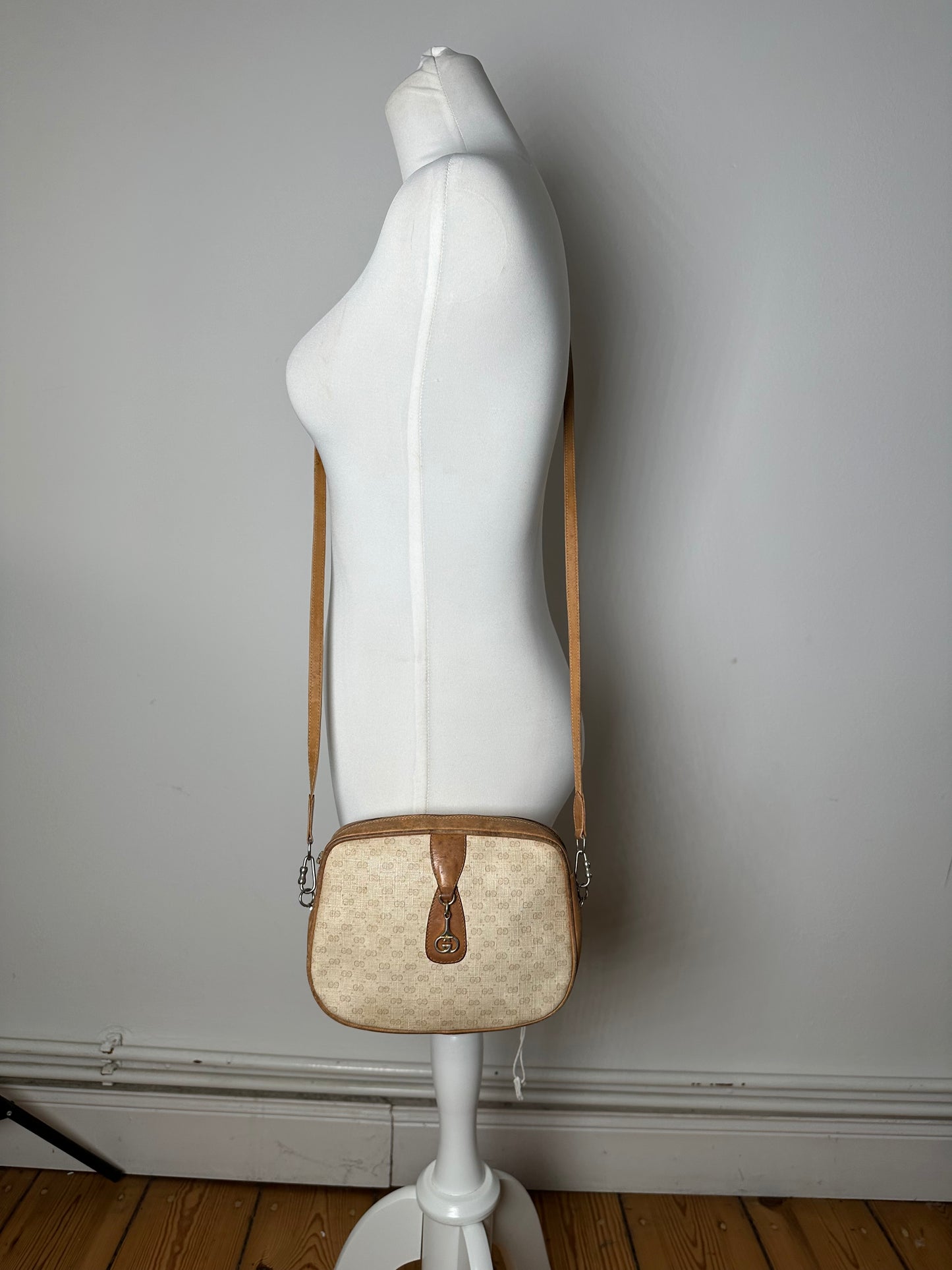 Vintage Gucci Monogram Leather Bag Beige Brown