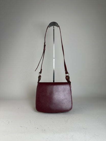 Vintage Cartier Smooth Leather Shoulder Bag Burgundy Gold