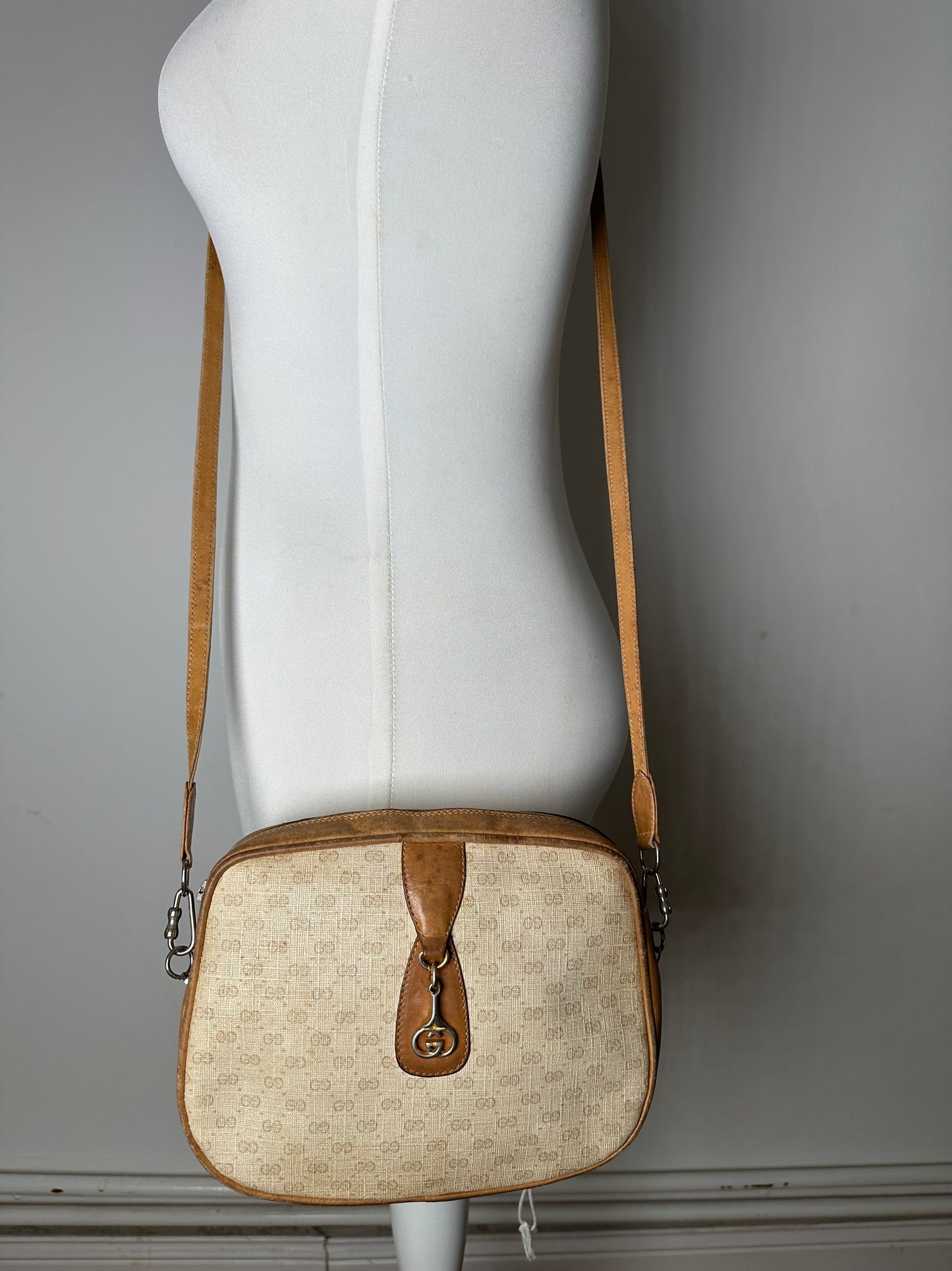 Vintage Gucci Monogram Leather Bag Beige Brown