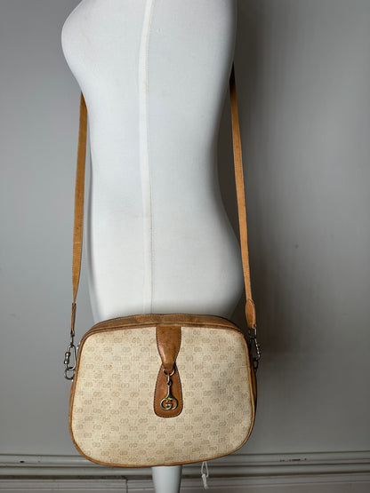 Vintage Gucci Monogram Leather Bag Beige Brown