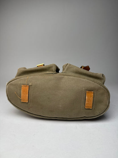 Vintage Gucci Canvas Leather Tote Bucket Bag Khaki Brown