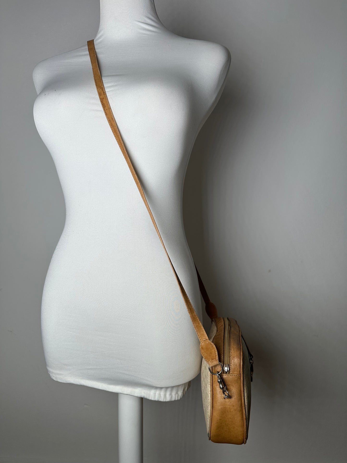 Vintage Gucci Monogram Leather Bag Beige Brown