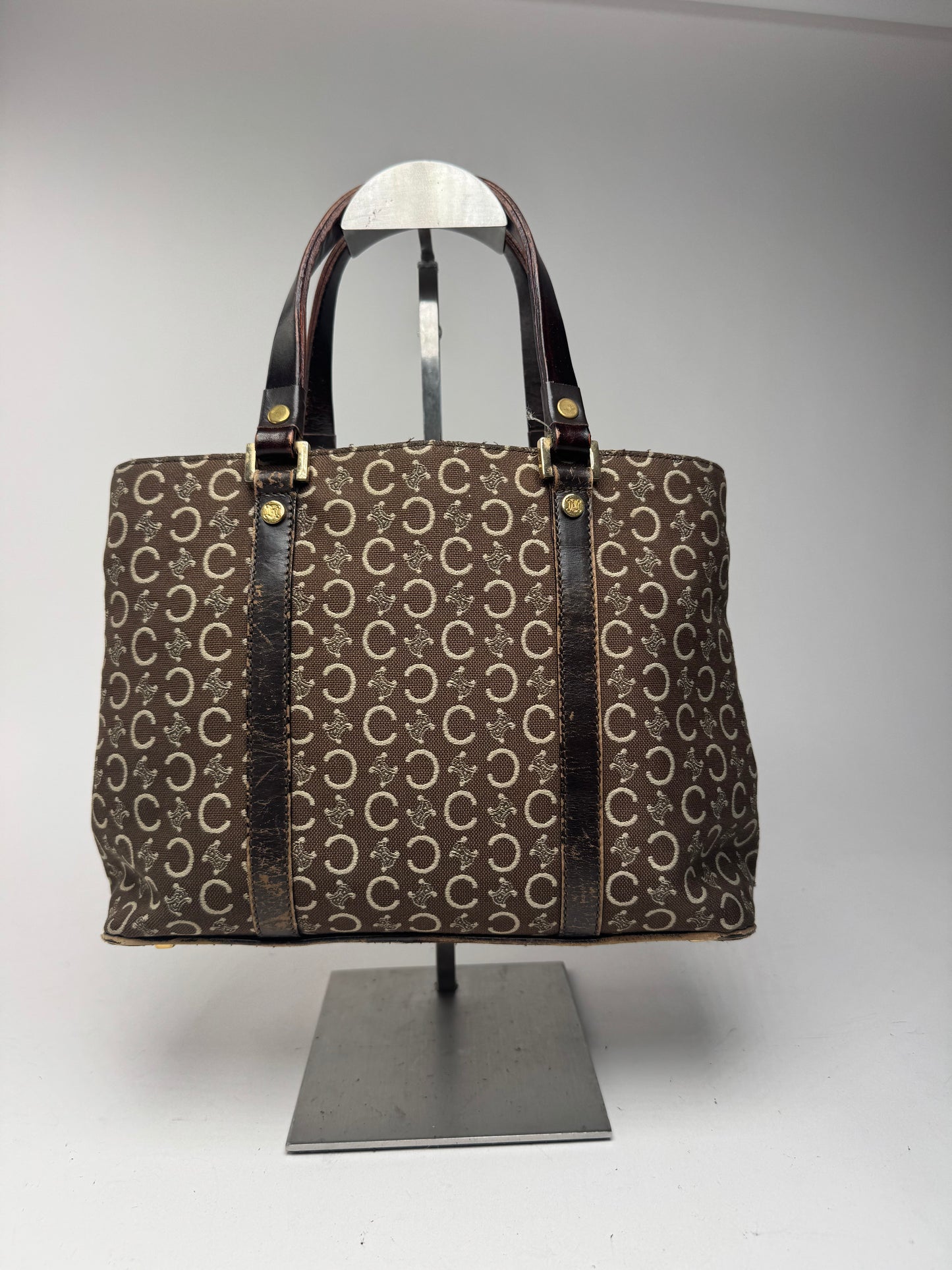 Sac vintage en toile et cuir Macadam Monogram Celine Paris marron