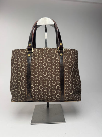 Sac vintage en toile et cuir Macadam Monogram Celine Paris marron