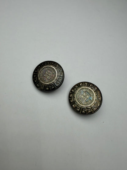 Vintage Givenchy 4G Logo Clip-On Earrings Late 1970s Silver Black