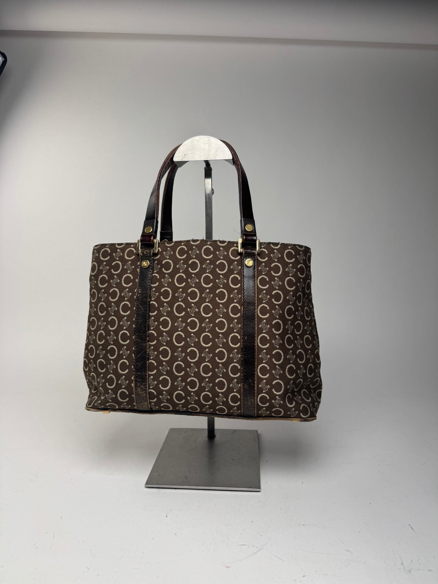 Sac vintage en toile et cuir Macadam Monogram Celine Paris marron
