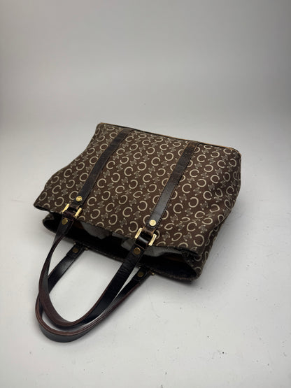 Sac vintage en toile et cuir Macadam Monogram Celine Paris marron