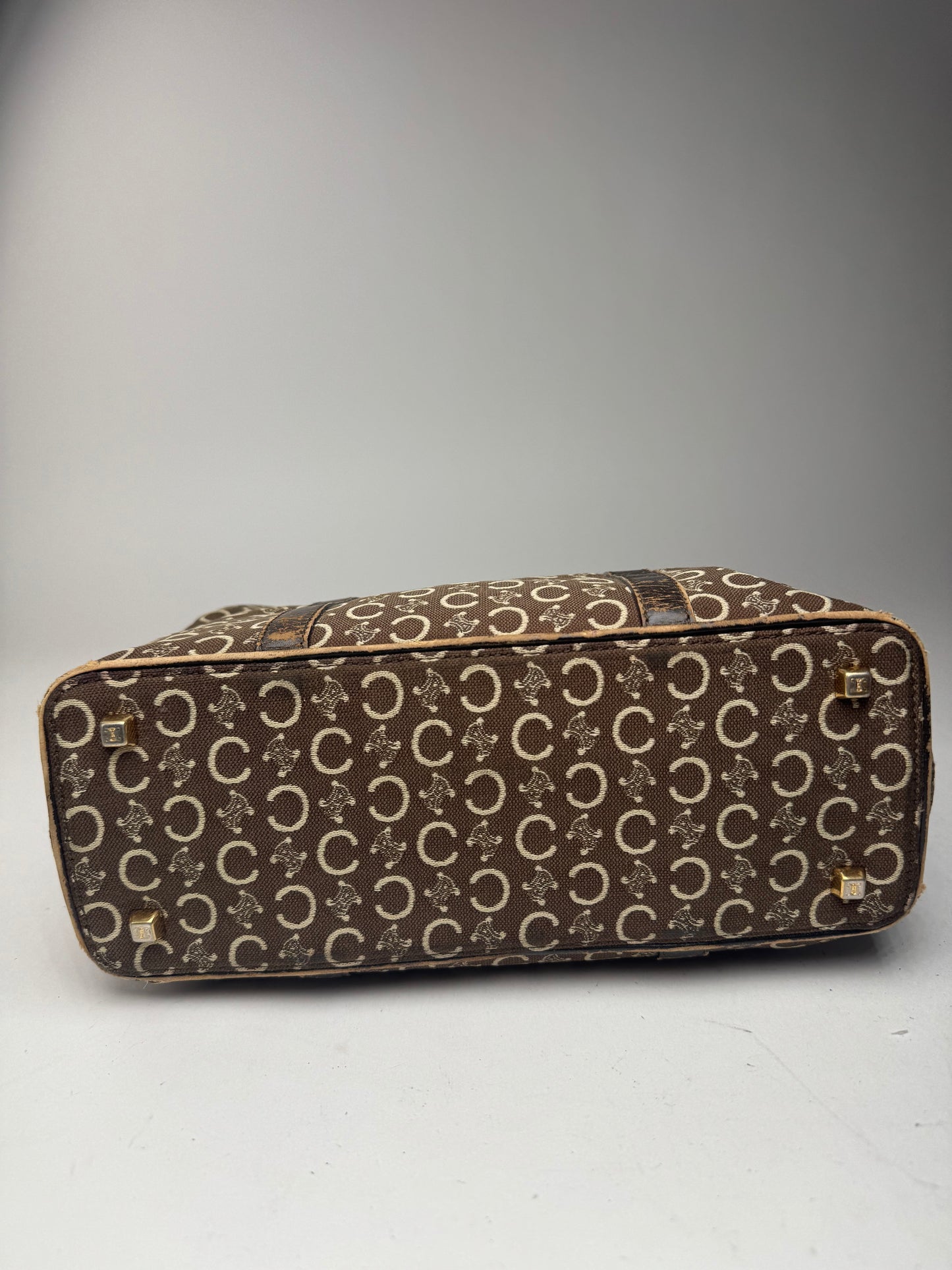 Sac vintage en toile et cuir Macadam Monogram Celine Paris marron