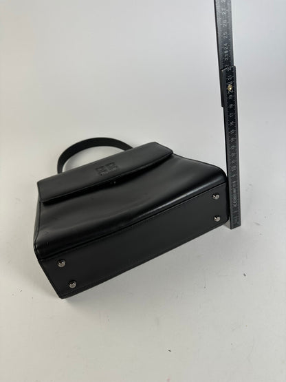 Vintage Givenchy Leather Shoulder Bag Black Silver