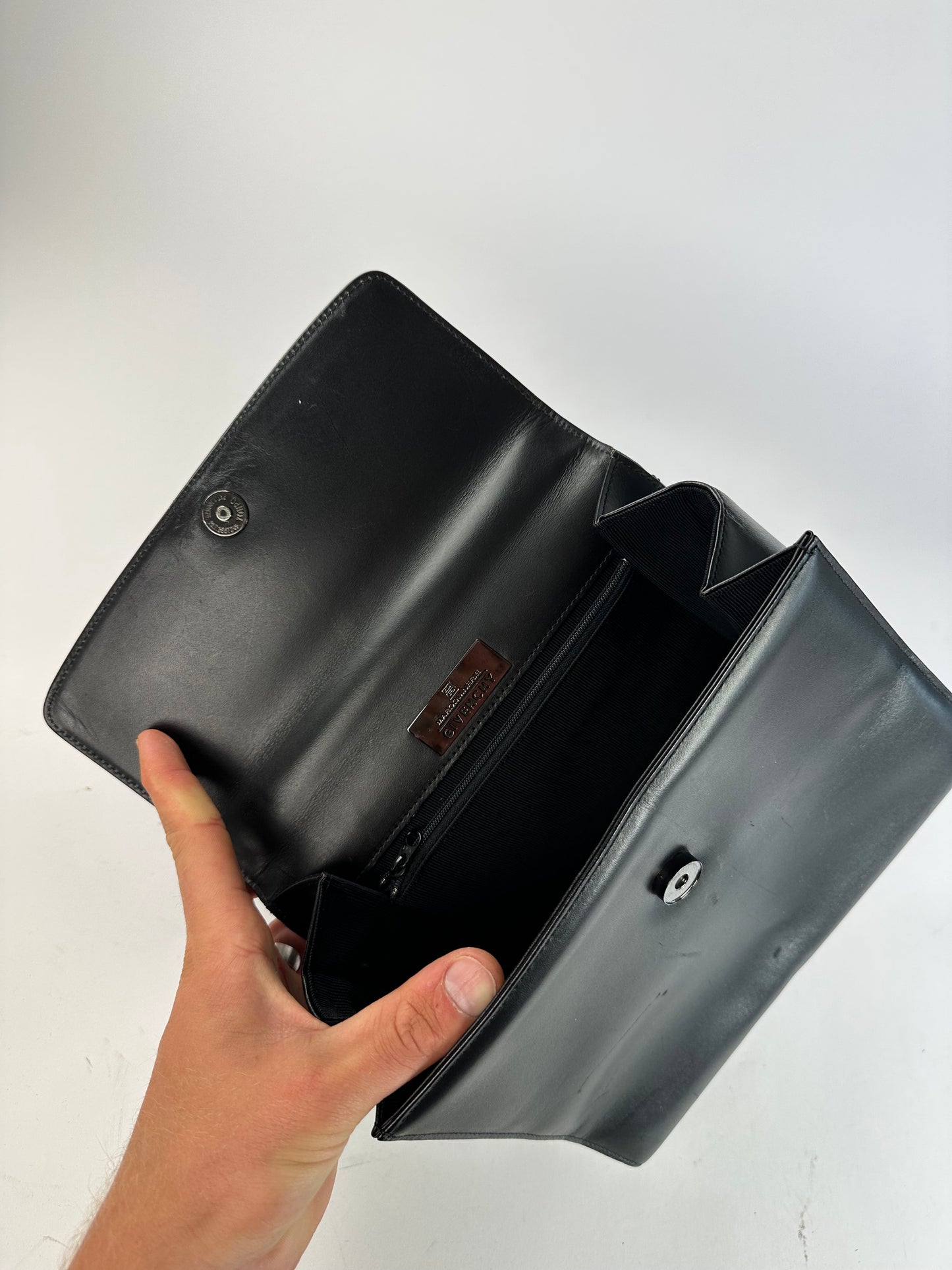 Vintage Givenchy Leather Shoulder Bag Black Silver