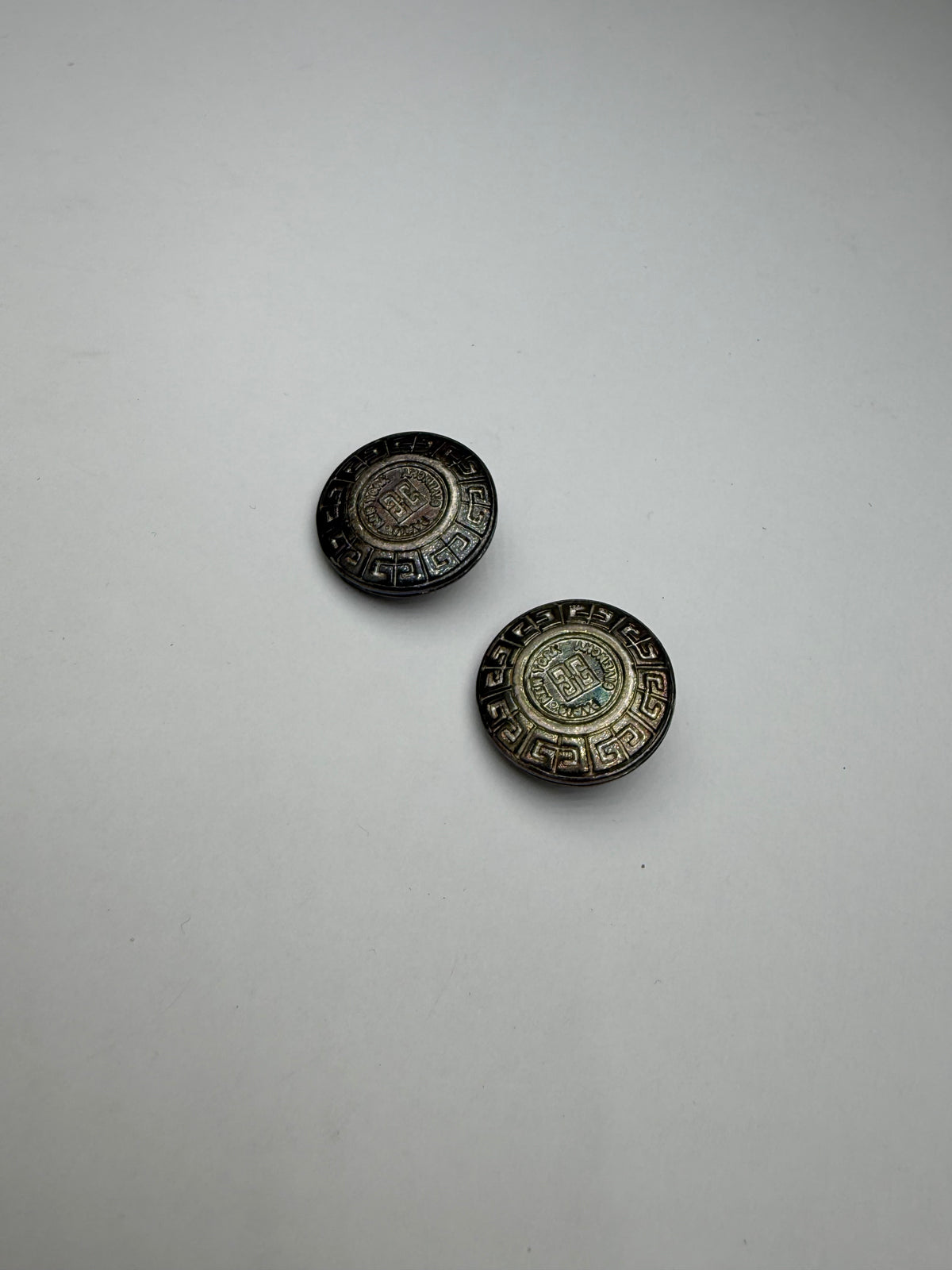 Vintage Givenchy 4G Logo Clip-On Earrings Late 1970s Silver Black