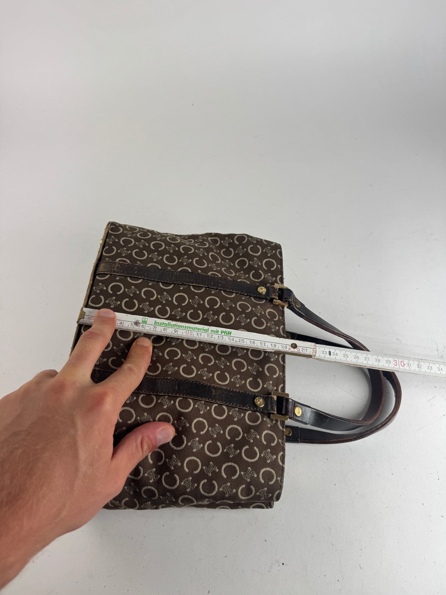 Sac vintage en toile et cuir Macadam Monogram Celine Paris marron