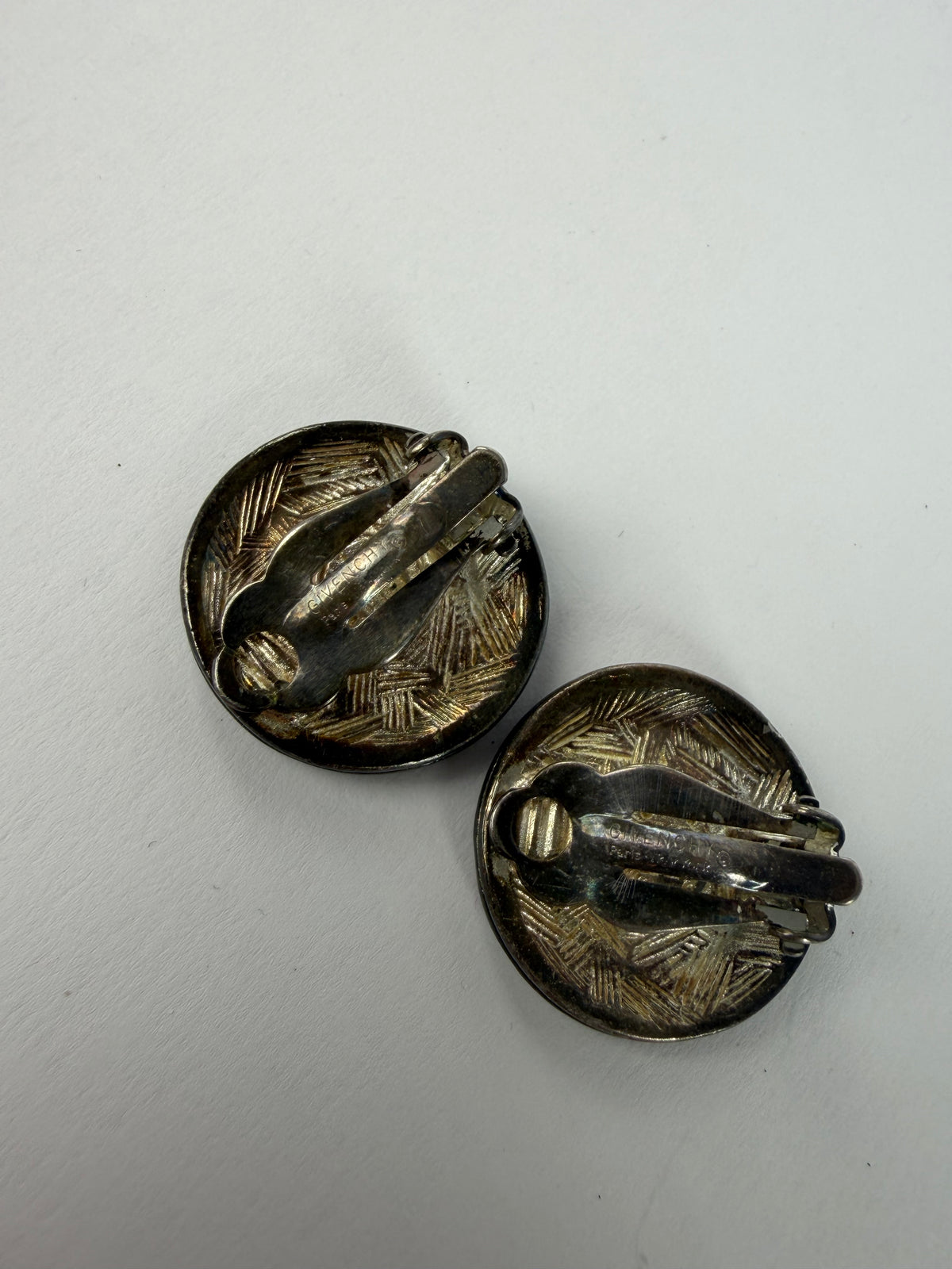 Vintage Givenchy 4G Logo Clip-On Earrings Late 1970s Silver Black