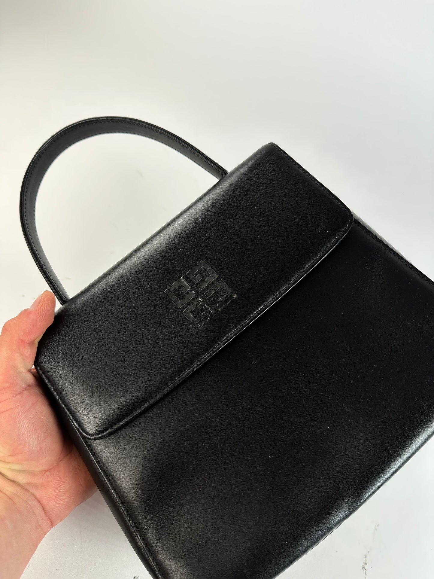 Vintage Givenchy Leather Shoulder Bag Black Silver