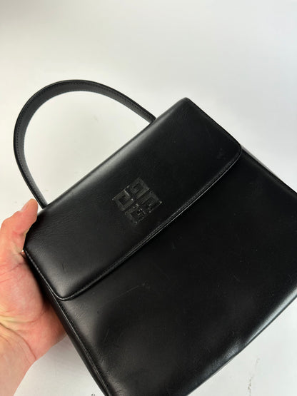 Vintage Givenchy Leather Shoulder Bag Black Silver