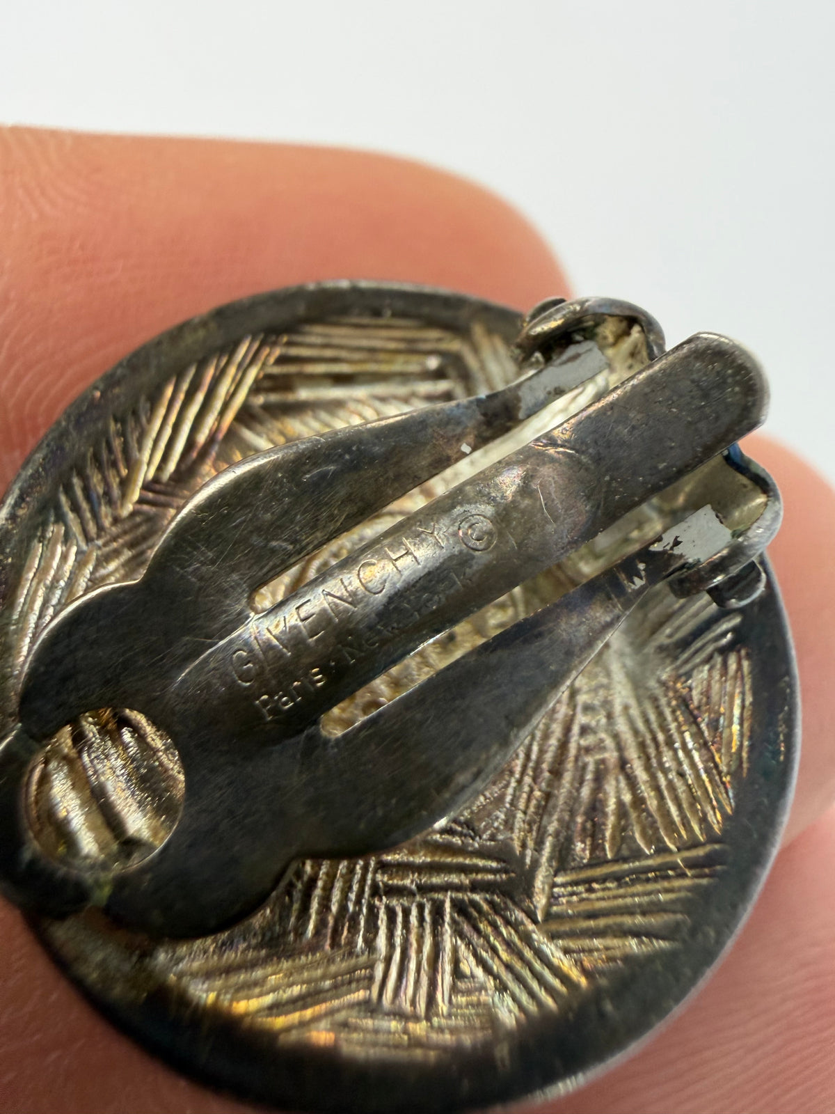 Vintage Givenchy 4G Logo Clip-On Earrings Late 1970s Silver Black