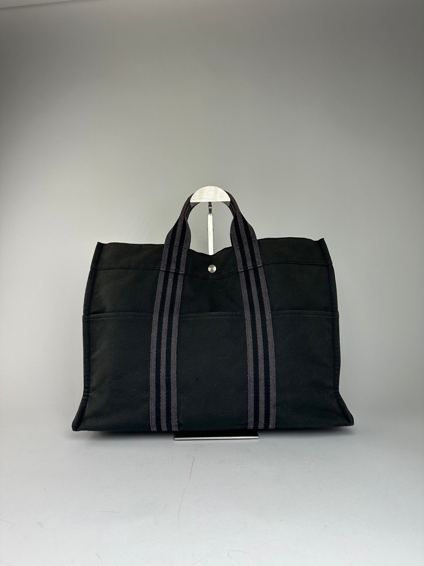 Vintage Hermes Canvas Tote Bag Black Grey
