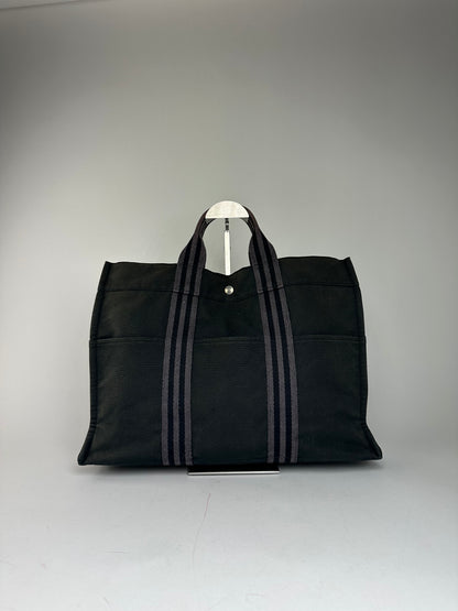 Vintage Hermes Canvas Tote Bag Black Grey