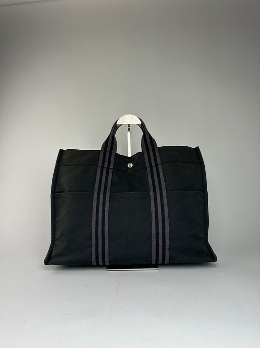 Vintage Hermes Canvas Tote Bag Black Grey