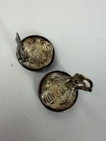Vintage Givenchy 4G Logo Clip-On Earrings Late 1970s Silver Black