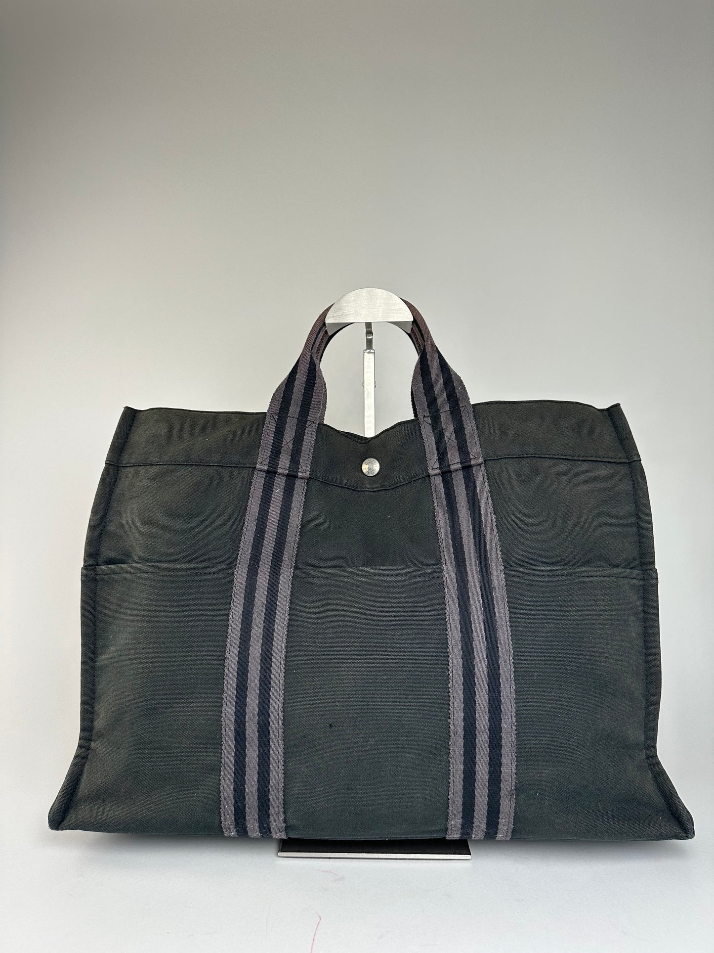 Vintage Hermes Canvas Tote Bag Black Grey