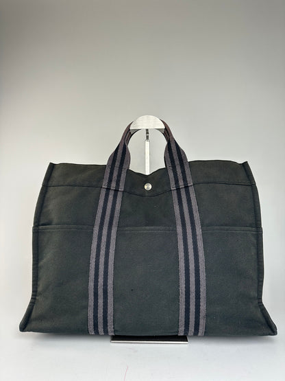 Vintage Hermes Canvas Tote Bag Black Grey