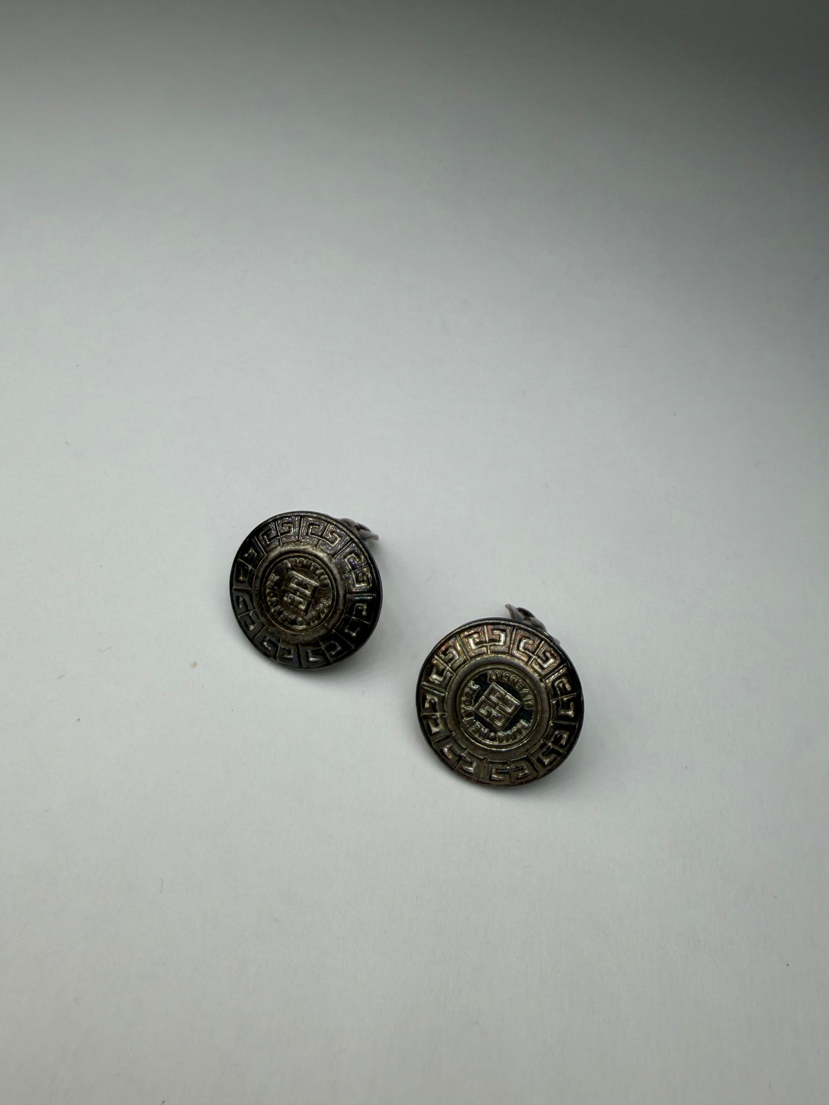 Vintage Givenchy 4G Logo Clip-On Earrings Late 1970s Silver Black