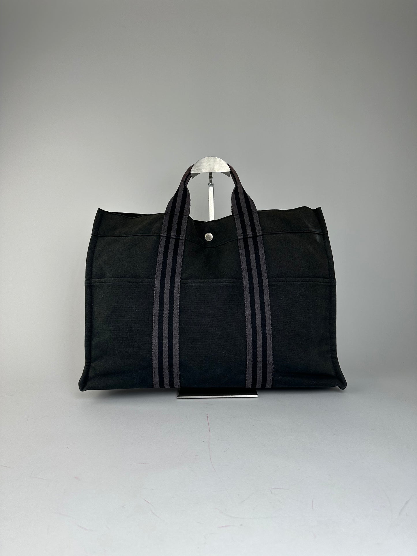 Vintage Hermes Canvas Tote Bag Black Grey