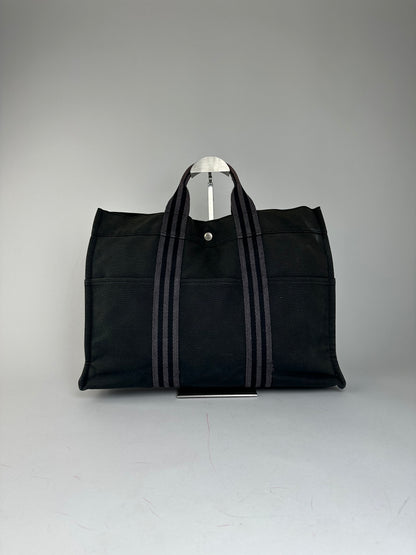 Vintage Hermes Canvas Tote Bag Black Grey