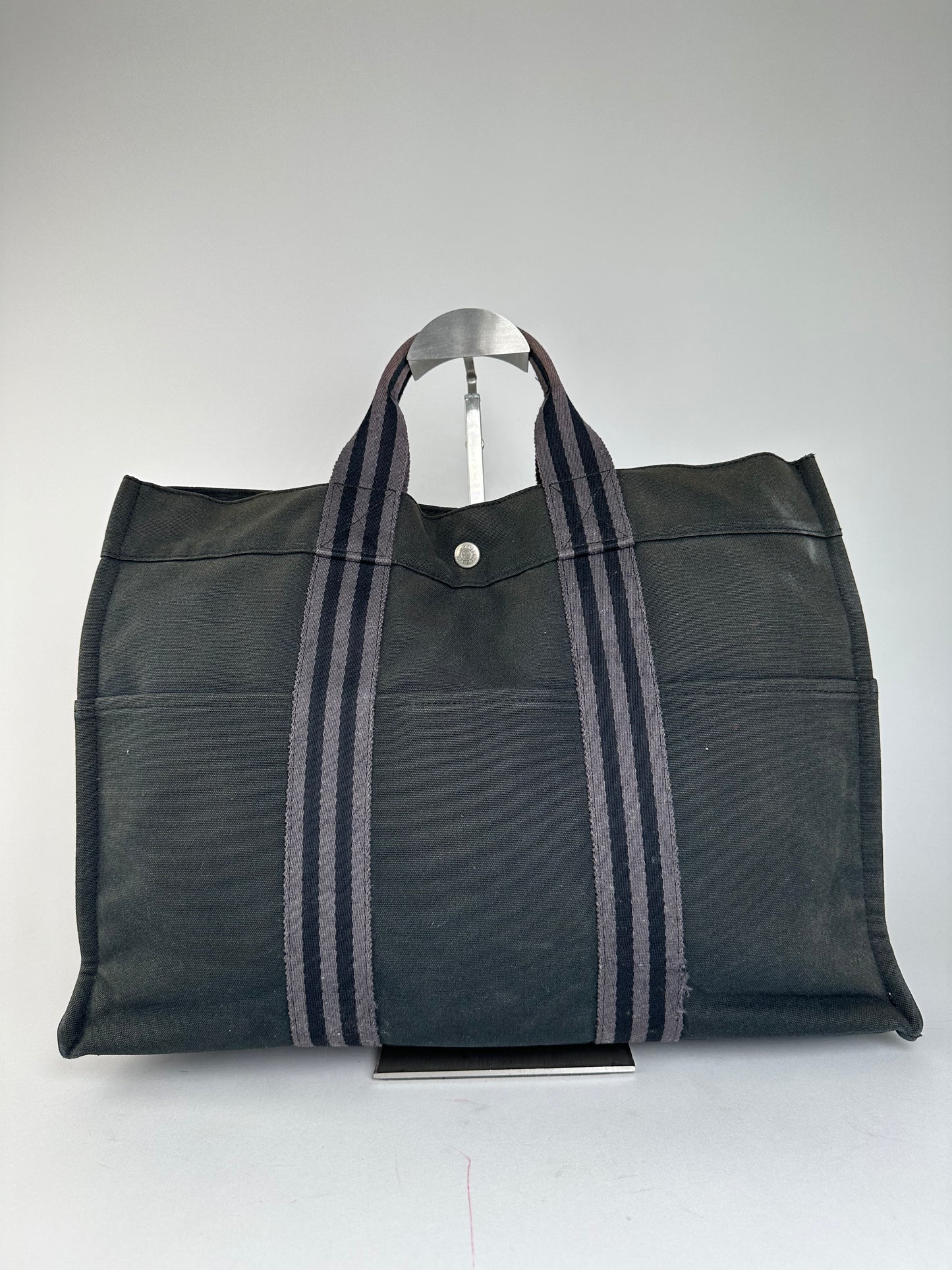 Vintage Hermes Canvas Tote Bag Black Grey