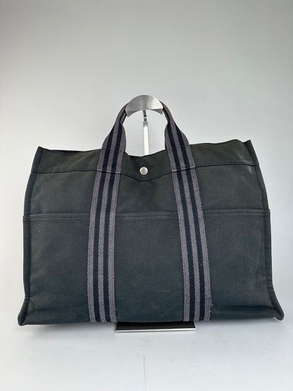 Vintage Hermes Canvas Tote Bag Black Grey