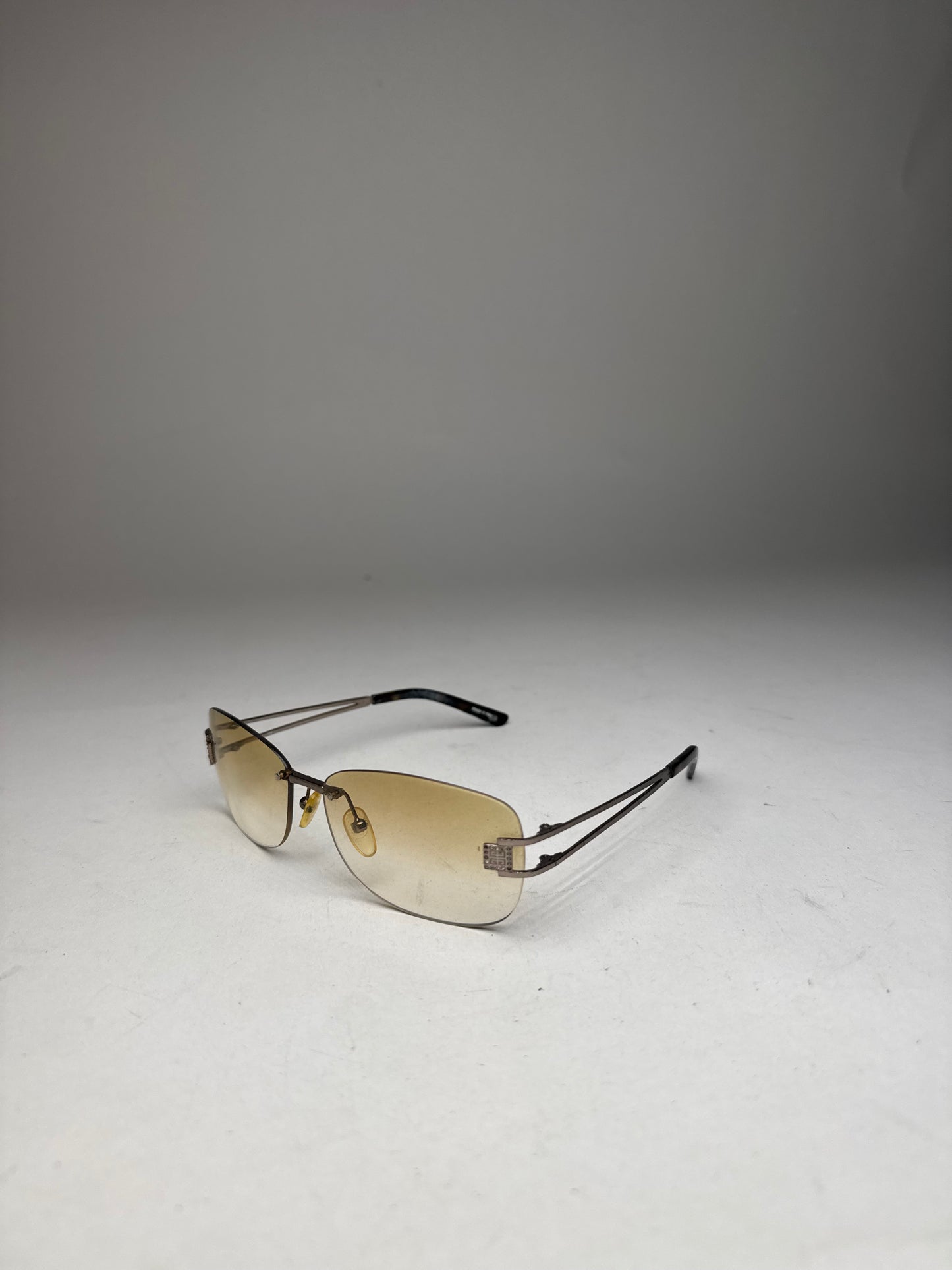 Vintage Givenchy Rimless Sunglasses Silver Brown