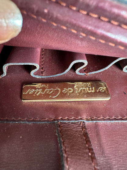Vintage Cartier Smooth Leather Shoulder Bag Burgundy Gold