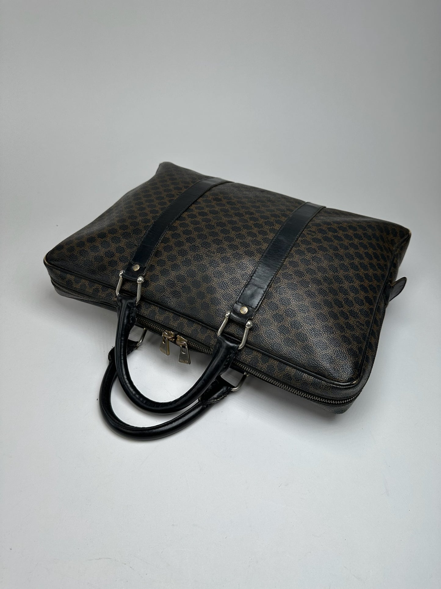 Vintage Celine Paris Leather Monogram Briefcase Brown