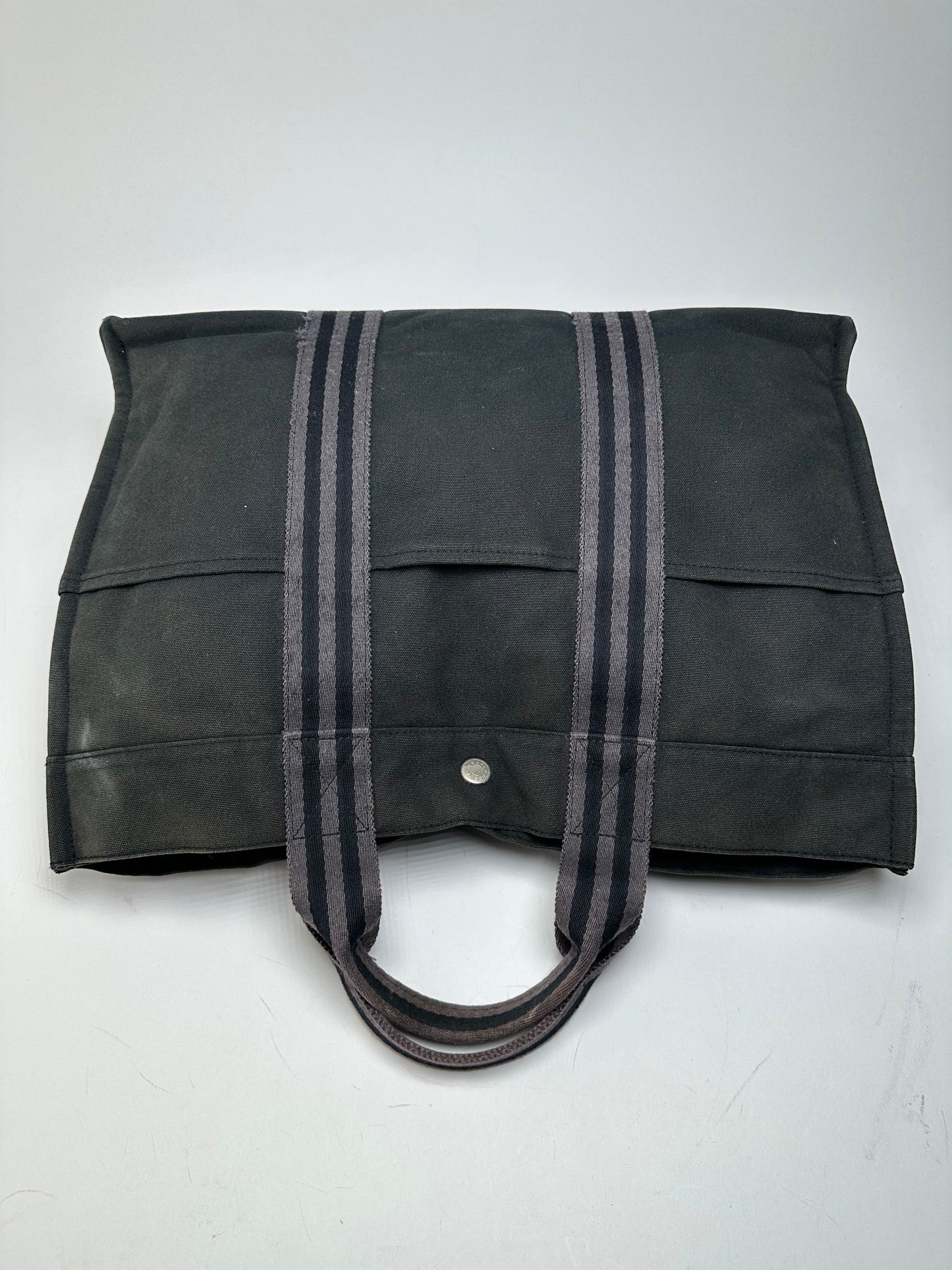 Vintage Hermes Canvas Tote Bag Black Grey