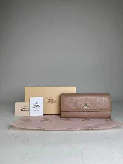 Vintage Vivienne Westwood Leather Wallet Beige Gold Clasp