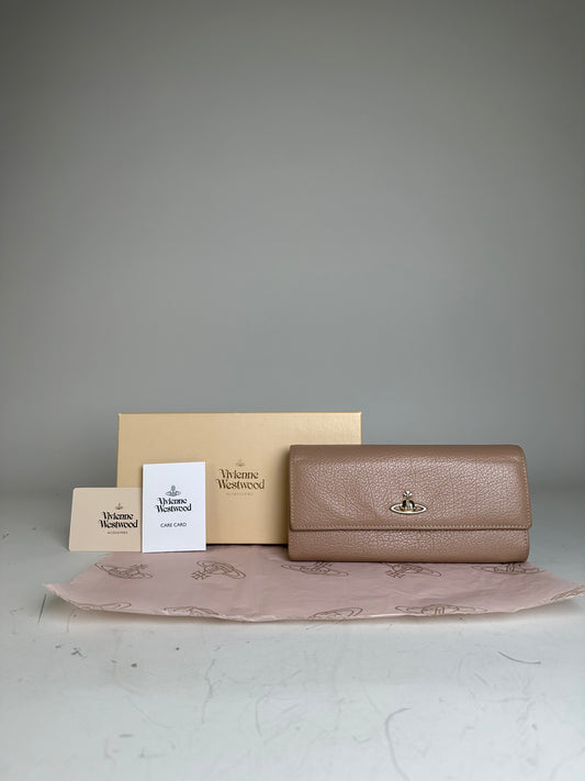Vintage Vivienne Westwood Leather Wallet Beige Gold Clasp