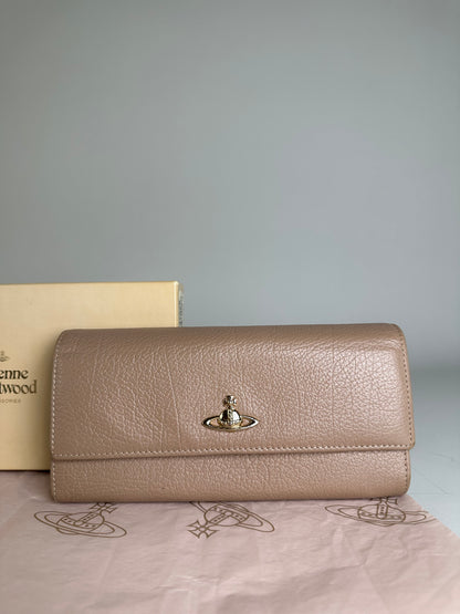 Vintage Vivienne Westwood Leather Wallet Beige Gold Clasp