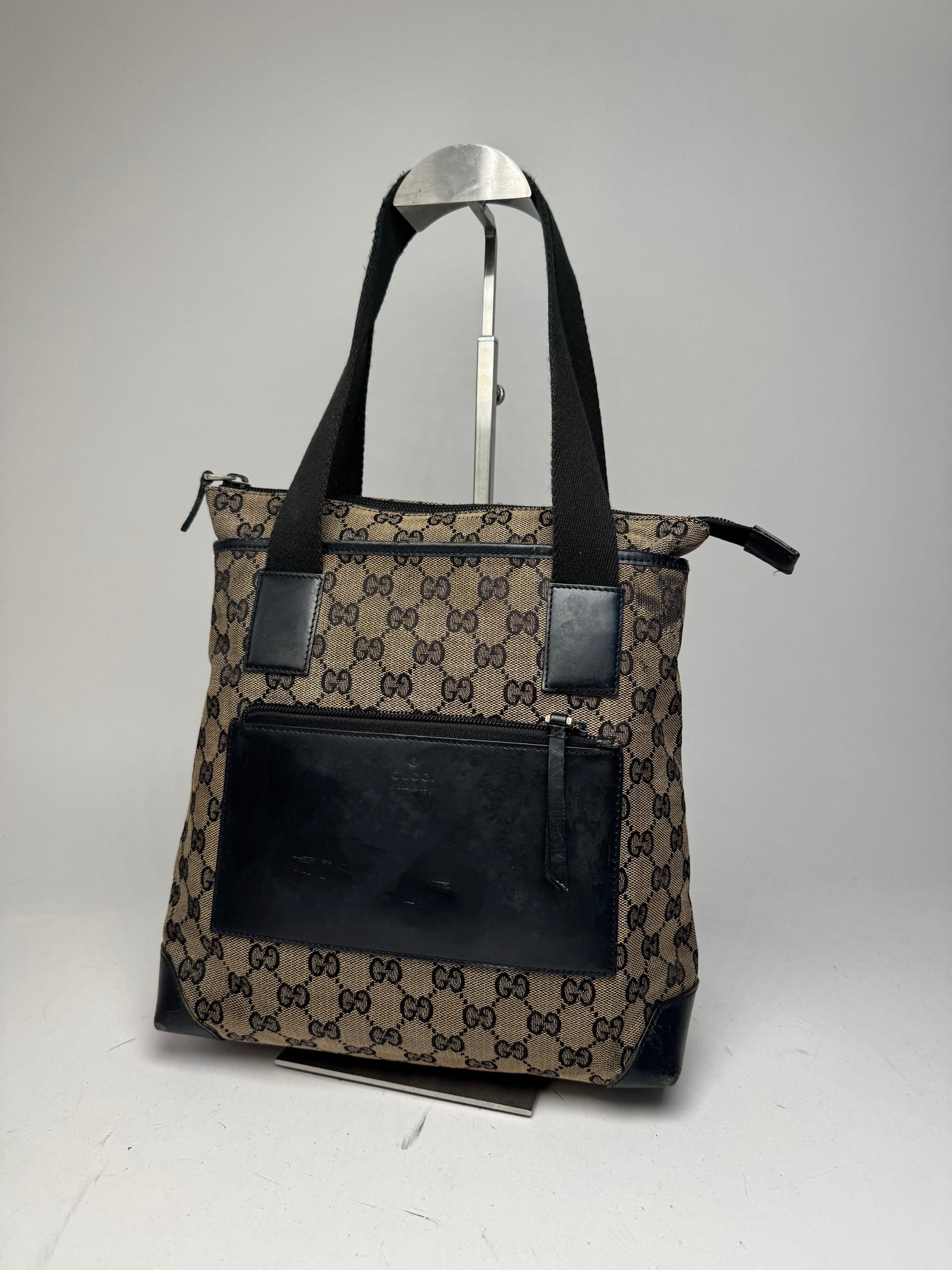 Vintage Gucci Monogram Leather Canvas Bag beige brown black