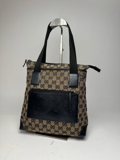 Vintage Gucci Monogram Leather Canvas Bag beige brown black