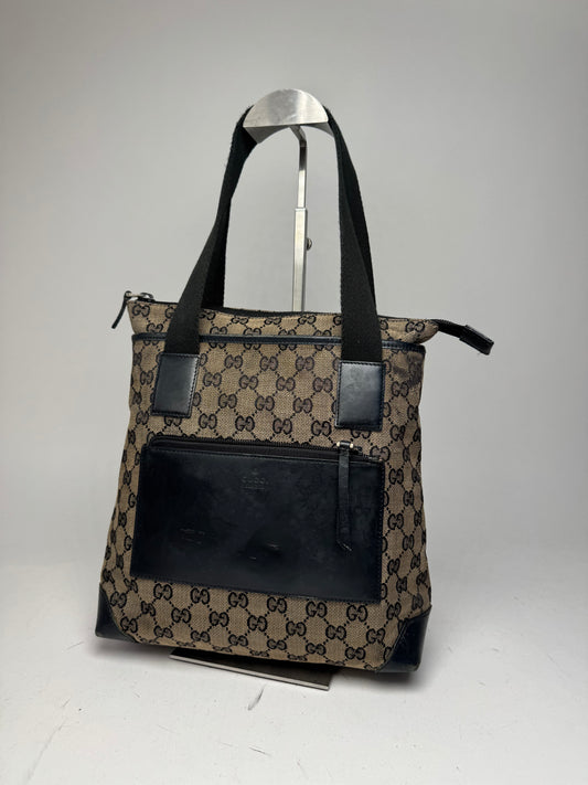 Vintage Gucci Monogram Leather Canvas Bag beige brown black