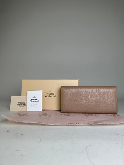 Vintage Vivienne Westwood Leather Wallet Beige Gold Clasp