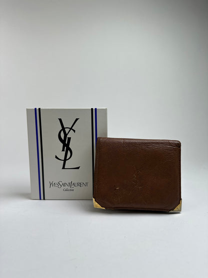 Vintage Yves Saint Laurent Textured Leather Bifold Wallet c. Late 1980s Brown