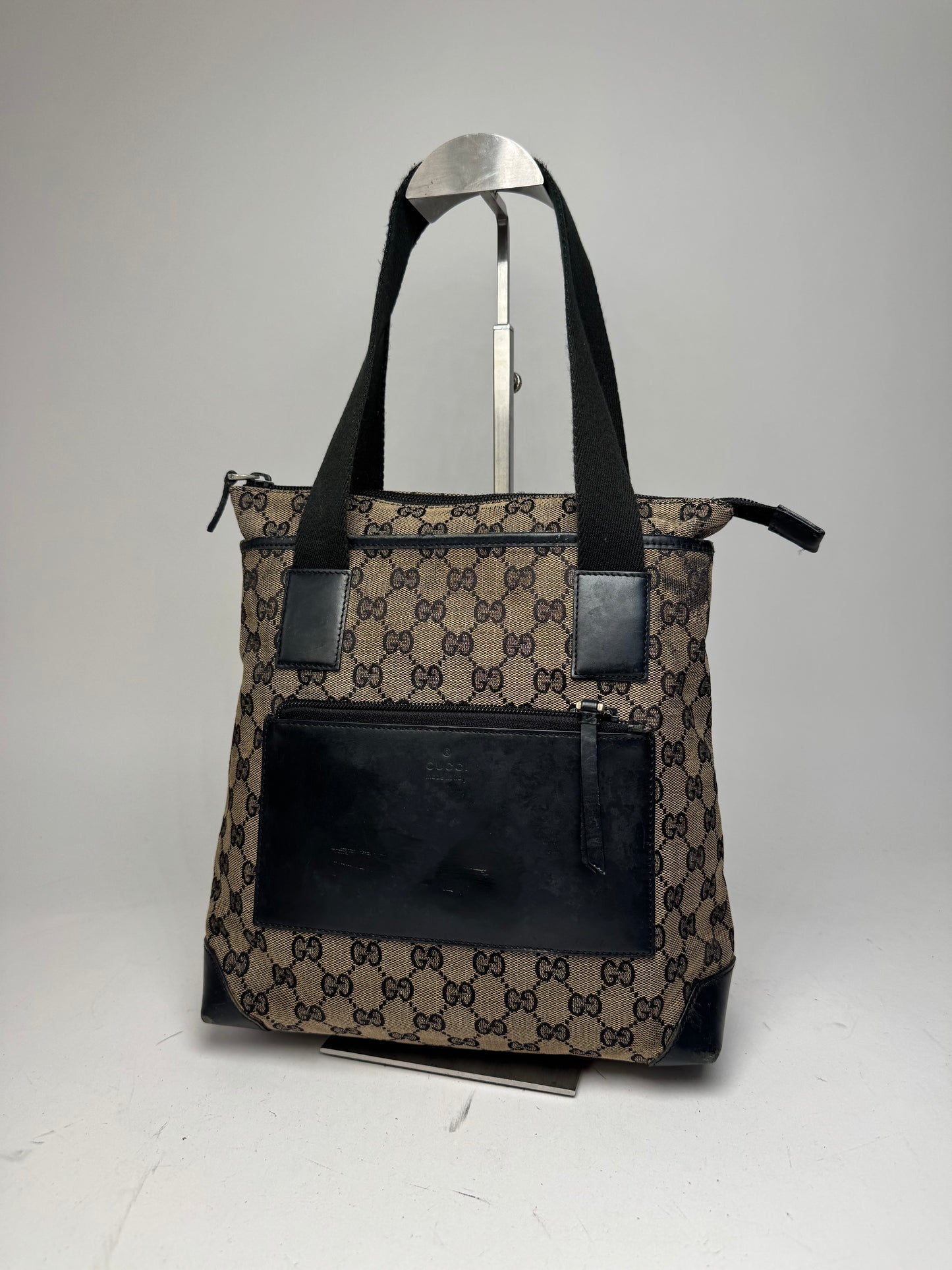 Vintage Gucci Monogram Leather Canvas Bag beige brown black