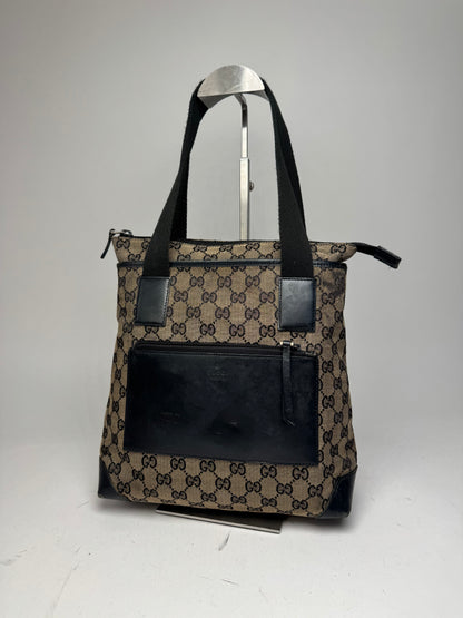 Vintage Gucci Monogram Leather Canvas Bag beige brown black