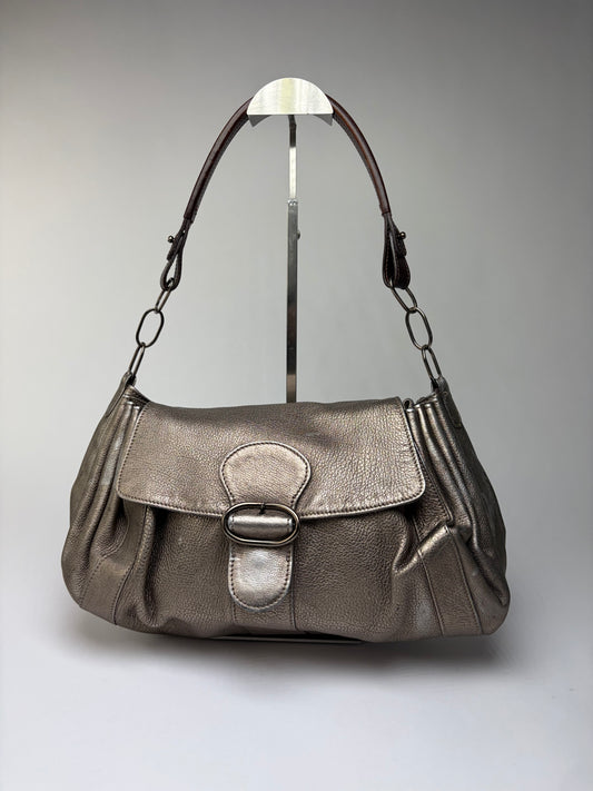 Vintage Marni Metallic Leather Flap Shoulder Bag Silver