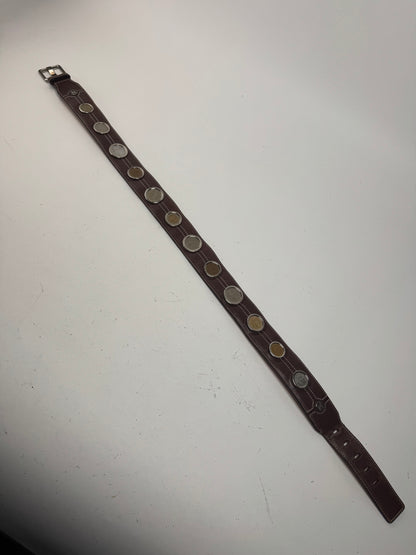 Vintage Celine Paris Metal / Leather coin application belt brown