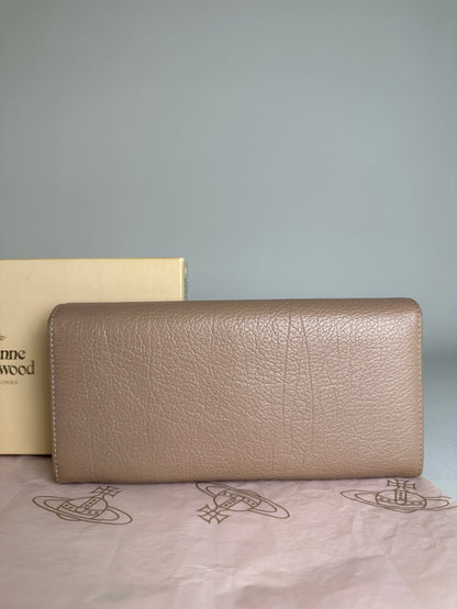 Vintage Vivienne Westwood Leather Wallet Beige Gold Clasp