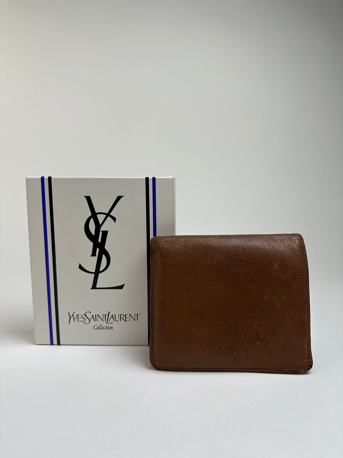 Vintage Yves Saint Laurent Textured Leather Bifold Wallet c. Late 1980s Brown
