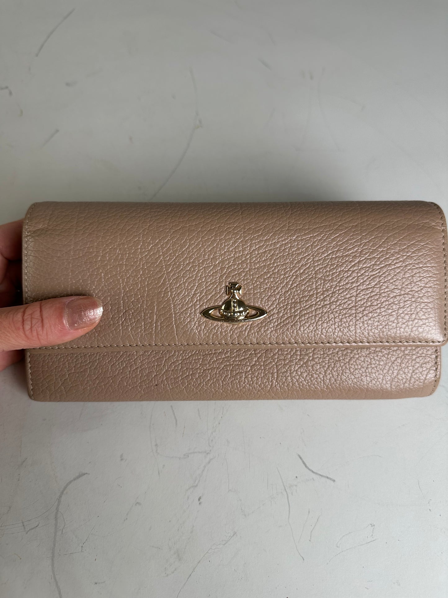 Vintage Vivienne Westwood Leather Wallet Beige Gold Clasp